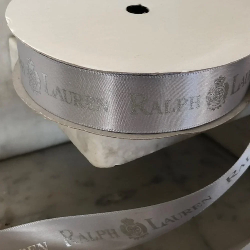 RALPH LAUREN Monogram Silver Gray Satin Ribbon Roll RARE @ 15 ft Spool N…